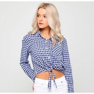Rails Val Shirt Gingham Tie Front Shirt Womens Size Medium M Blue White Check